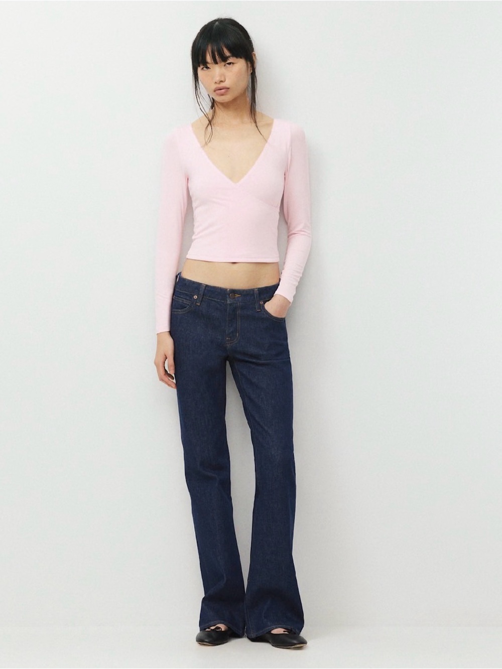 Sunday Best Cream Wrap-Front Long Sleeve Crop Top